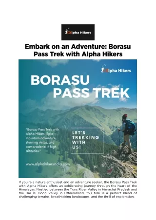 Embark on an Adventure - Borasu Pass Trek with Alpha Hikers