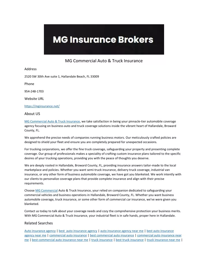 mg commercial auto truck insurance