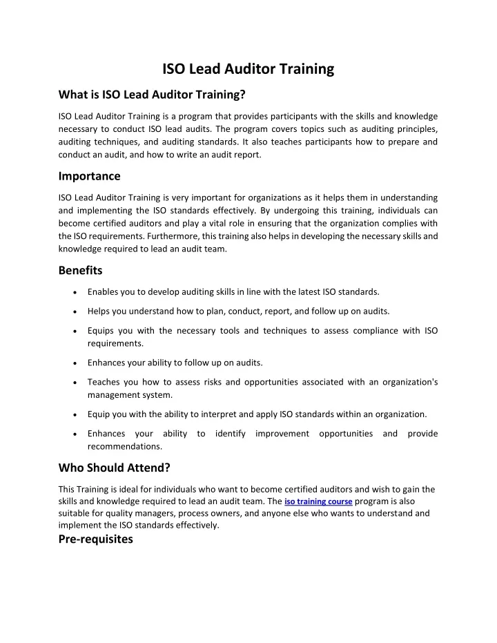 iso lead auditor training