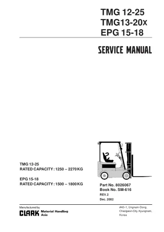 Clark EPG 15-18 Forklift Service Repair Manual
