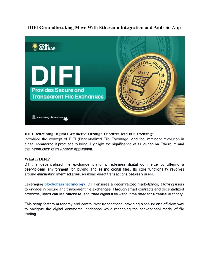 difi groundbreaking move with ethereum