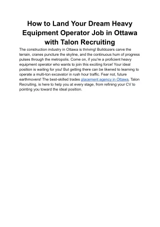 How to Land Your Dream Heavy Equipment Operator Job in Ottawa with Talon Recruiting