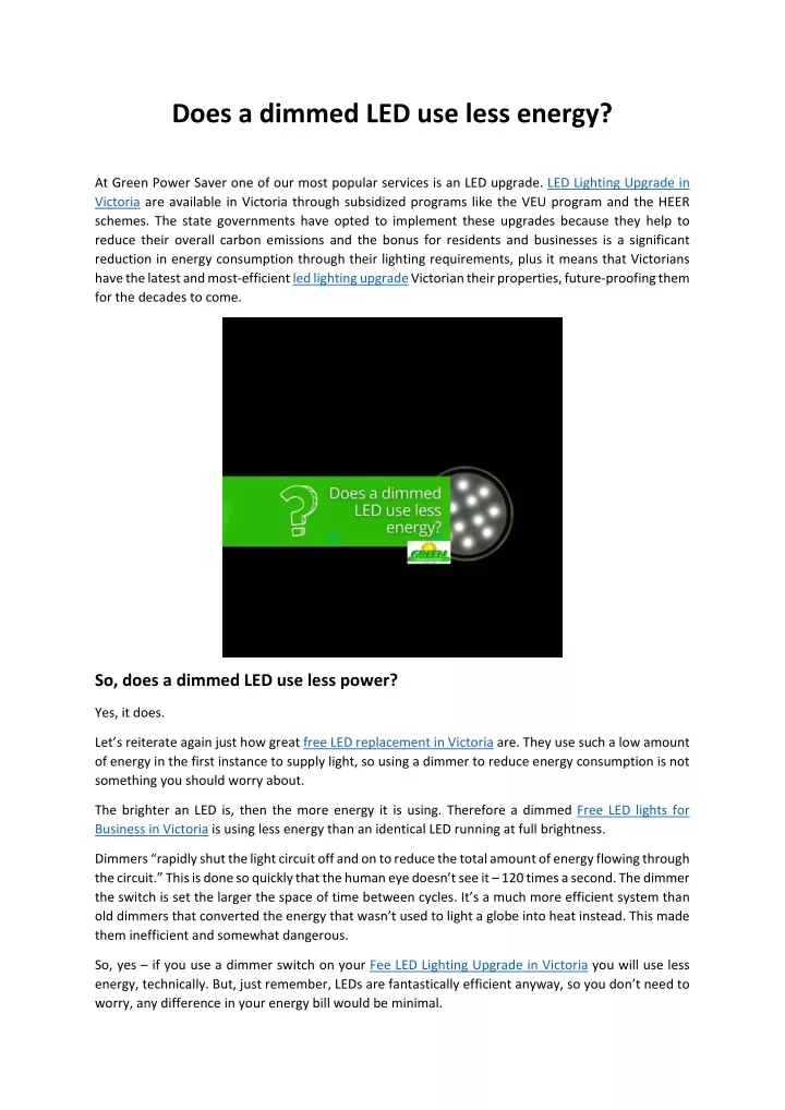 does a dimmed led use less energy