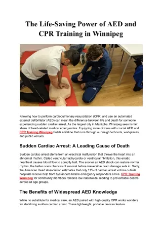 The Life-Saving Power of AED and CPR Training in Winnipeg