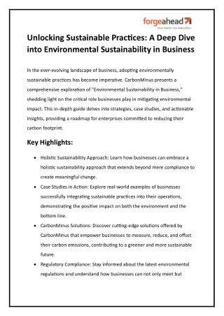 Unlocking Environmental Sustainability: A Guide for Businesses by CarbonMinus