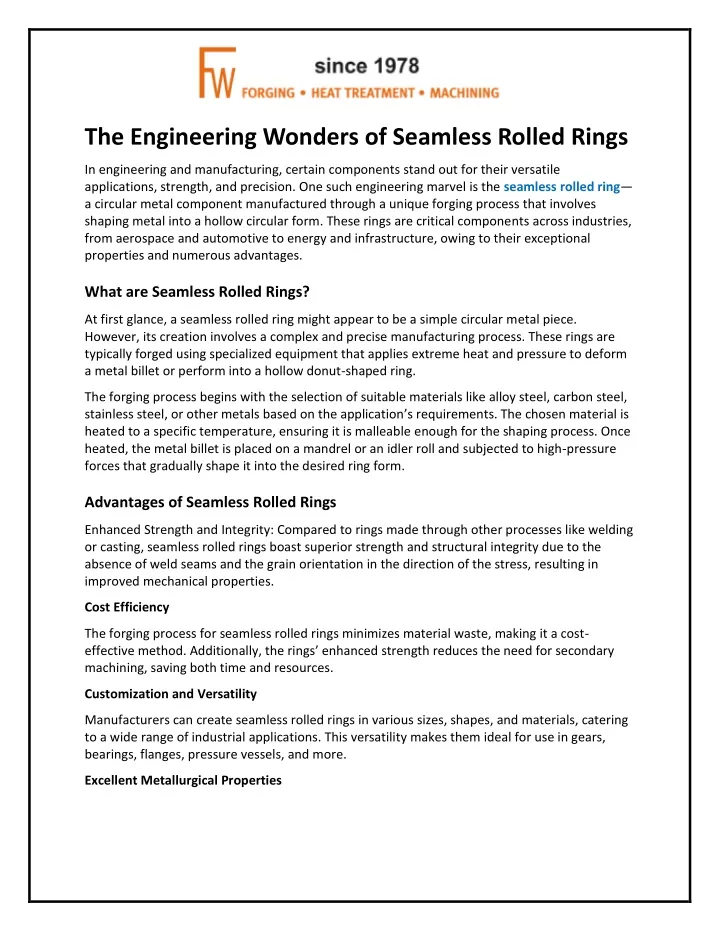 the engineering wonders of seamless rolled rings