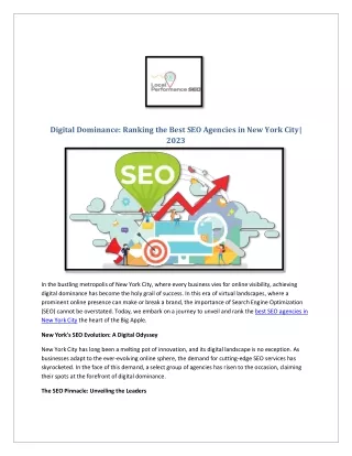 Digital Dominance: Ranking the Best SEO Agencies in New York City| 2023