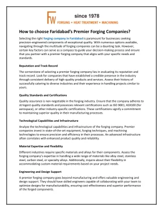 How to choose Faridabad’s Premier Forging Companies
