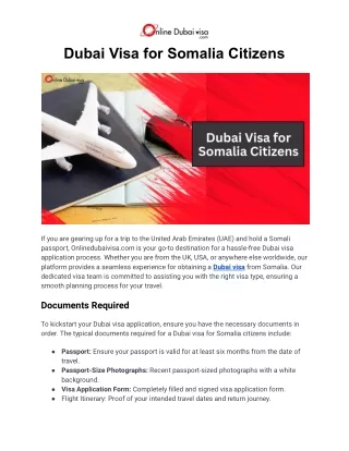 Dubai Visa for Somalia Citizens