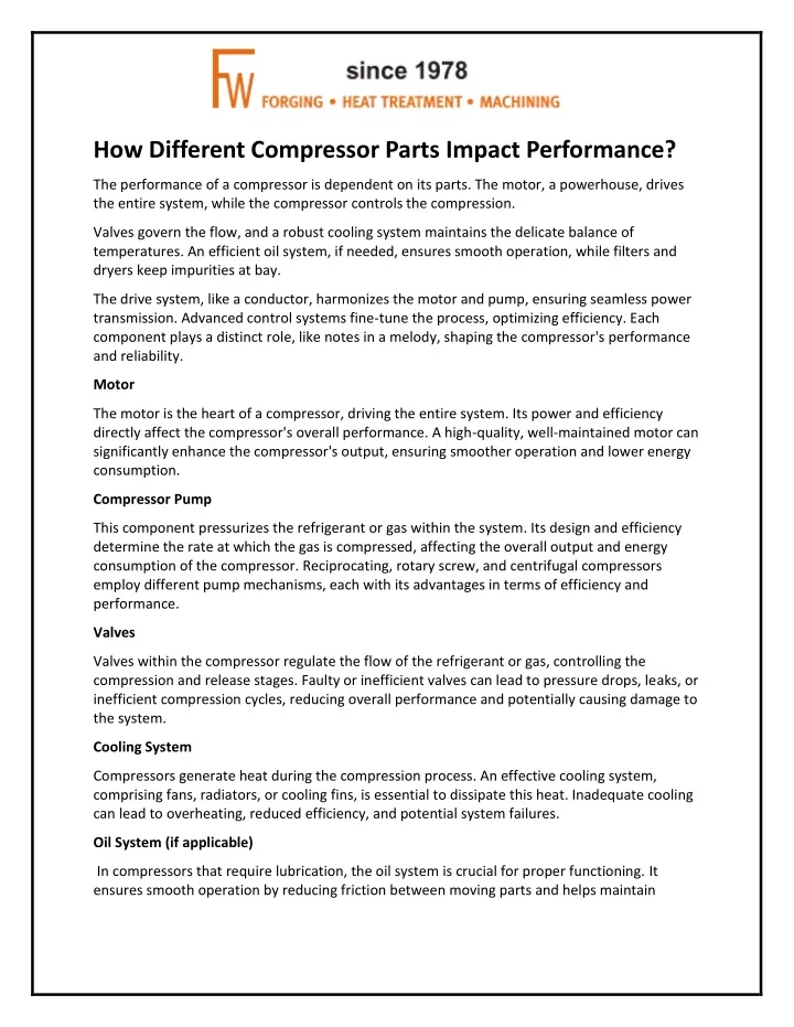 how different compressor parts impact performance