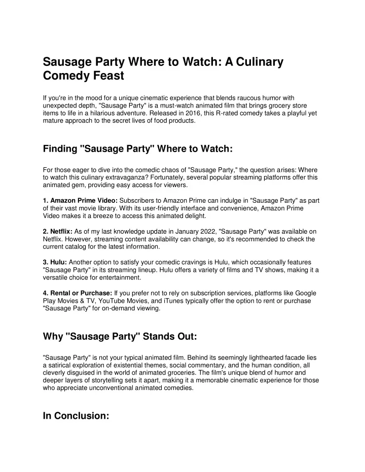 sausage party where to watch a culinary comedy