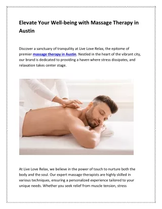 Elevate Your Well-being with Massage Therapy in Austin