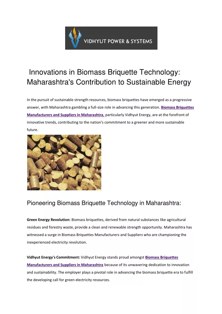 innovations in biomass briquette technology