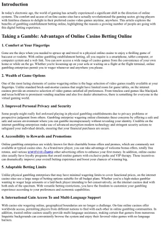 Taking a Wager: Benefits of Gambling Establishment Betting Online