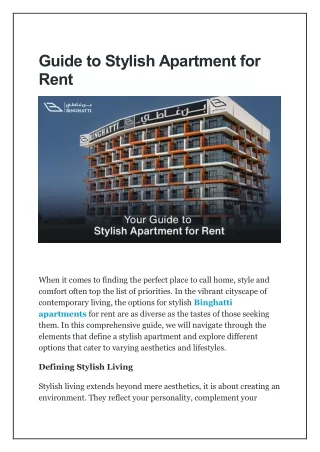 Guide to Stylish Apartment for Rent