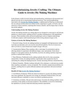 Cnc Jewelry Die Making Machine