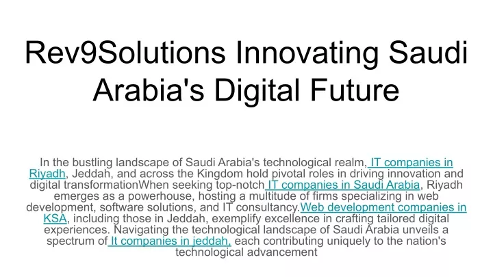 PPT - Rev9Solutions Innovating Saudi Arabia's Digital Future PowerPoint ...