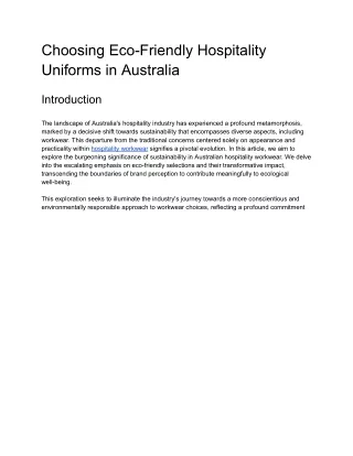 Choosing Eco-Friendly Hospitality Uniforms in Australia