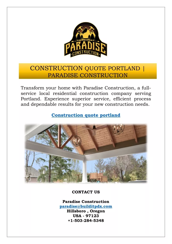 construction quote portland paradise construction