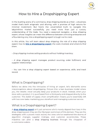 How to Hire a Dropshipping Expert
