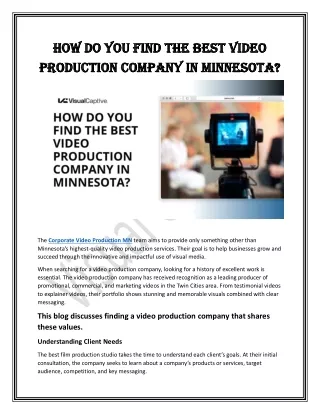 How Do You Find The Best Video Production Company In Minnesota