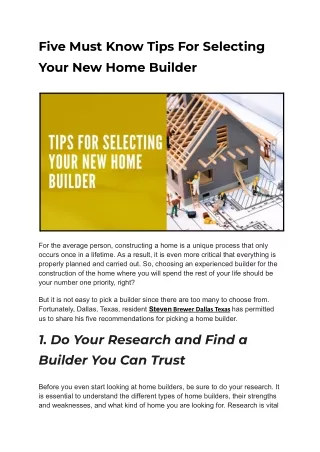 five must know tips for selecting your new home