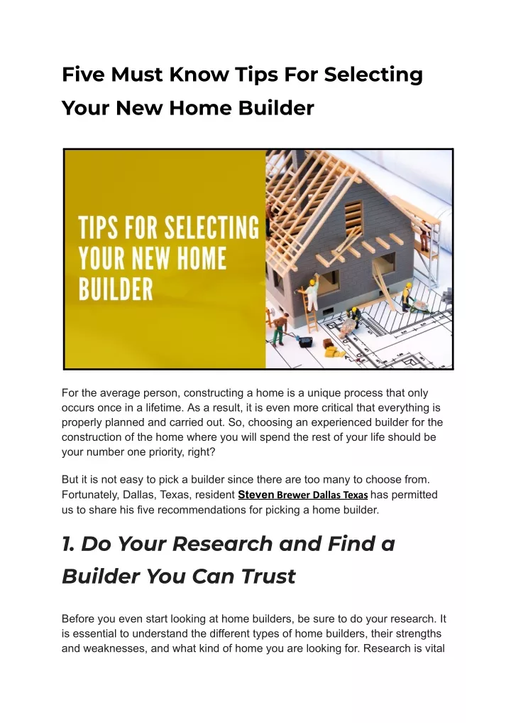 five must know tips for selecting your new home