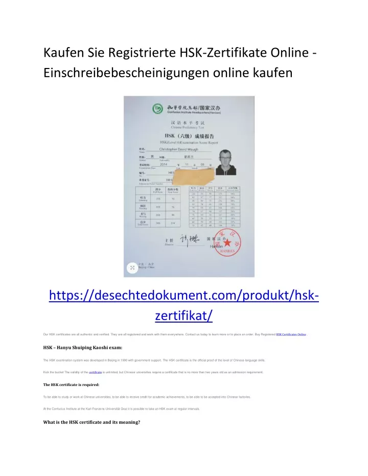 kaufen sie registrierte hsk zertifikate online