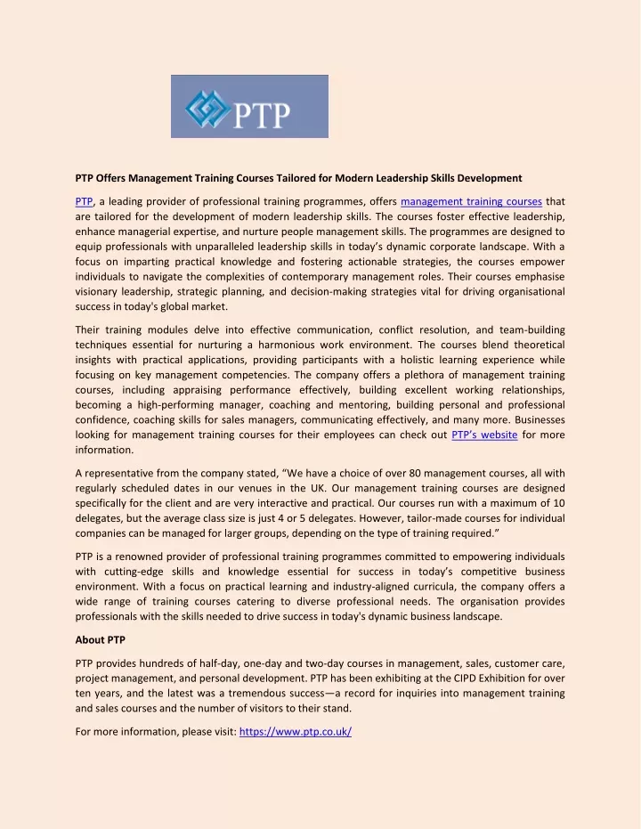 ptp offers management training courses tailored