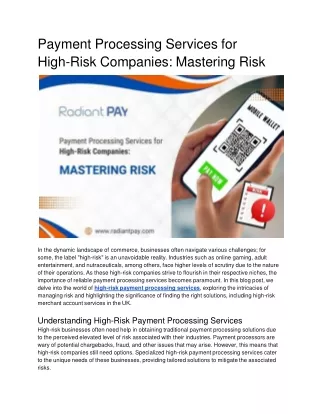 Payment Processing Services for High-Risk Companies_ Mastering Risk