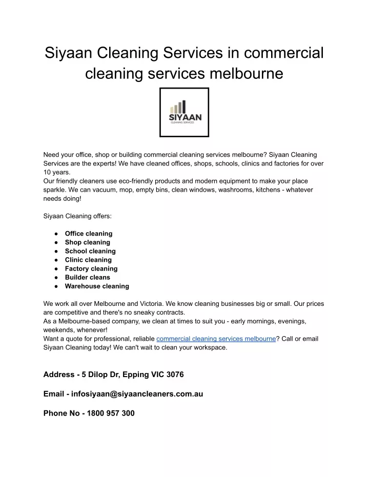 siyaan cleaning services in commercial cleaning