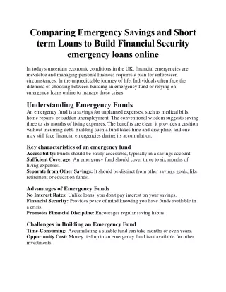 Comparing Emergency Savings and Short term Loans to Build Financial Security