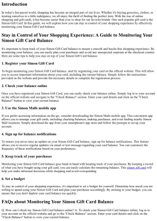 Stay in Control of Your Shopping Experience: A Guide to Monitoring Your Simon Gi