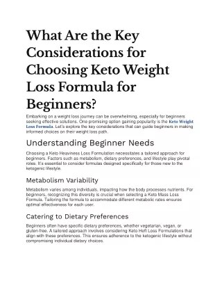 What Are the Key Considerations for Choosing Keto Weight Loss Formula for Beginners