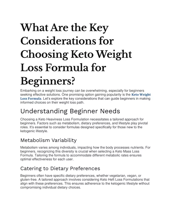 what are the key considerations for choosing keto