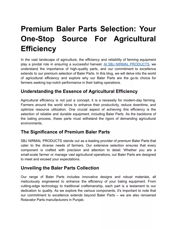 premium baler parts selection your one stop