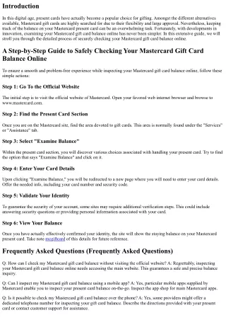 A Step-by-Step Guide to Safely Inspecting Your Mastercard Gift Card Balance Onli