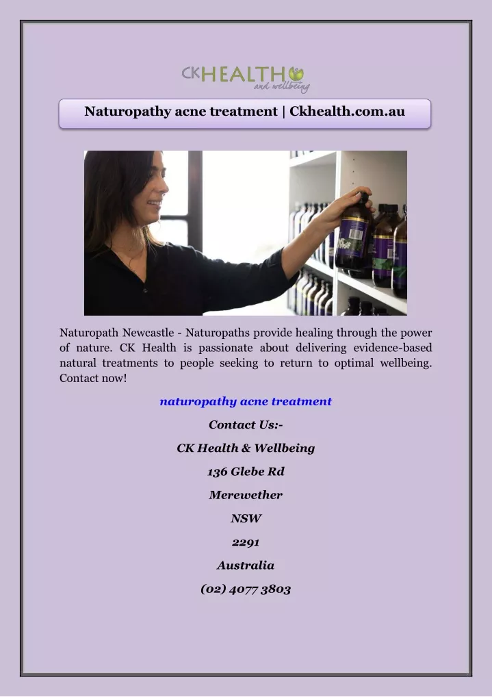 naturopathy acne treatment ckhealth com au