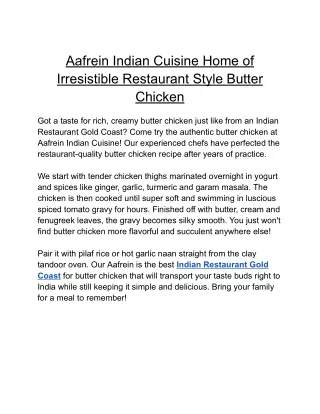 Aafrein Indian Cuisine Home of Irresistible Restaurant Style Butter Chicken