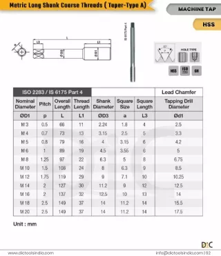 metric long shank coarse threads taper type a