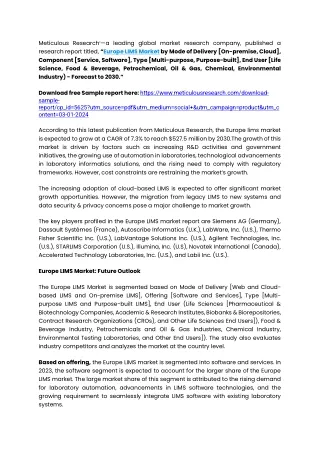 Europe LIMS Market to be Worth $527.5 Million by 2030