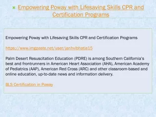 Empowering Poway with Lifesaving Skills CPR and Certification Programs