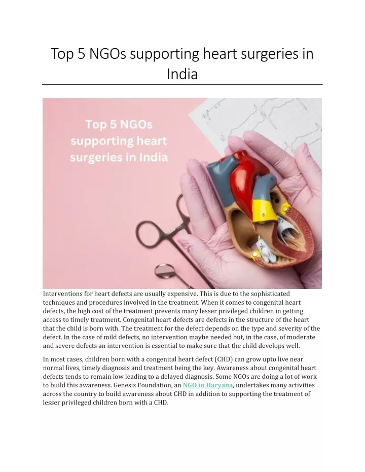 top 5 ngos supporting heart surgeries in india