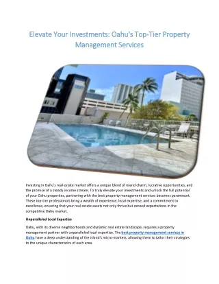 Elevate Your Investments: Oahu's Top-Tier Property Management Services