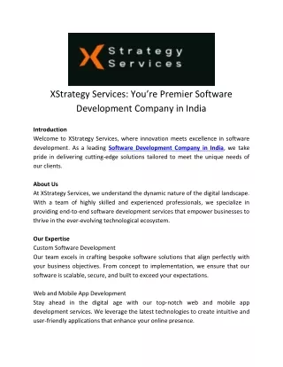 XStrategy Services: You’re Premier Software Development Company in India