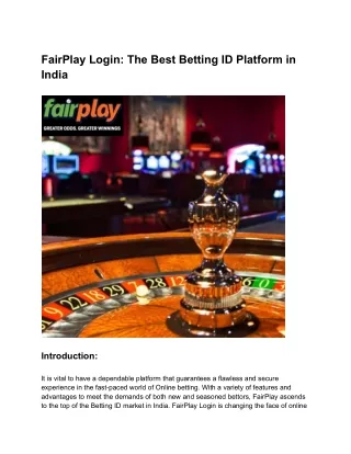 FairPlay Login_ The Best Betting ID Platform in India