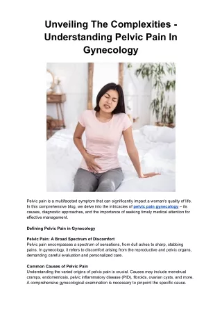 Unveiling The Complexities - Understanding Pelvic Pain In Gynecology