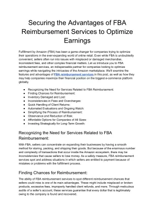 securing the advantages of fba reimbursement