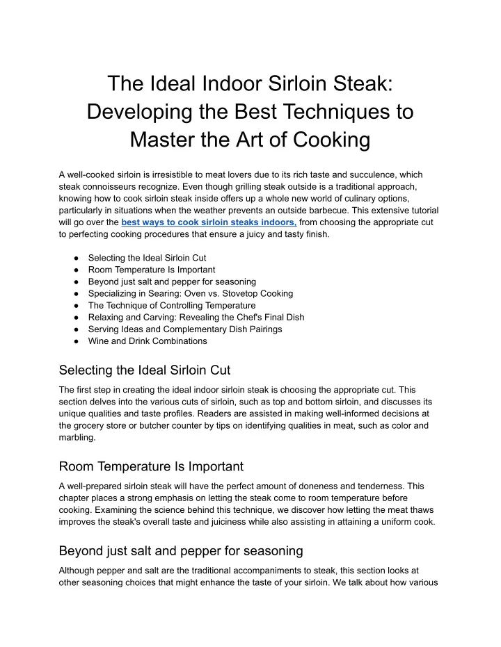 the ideal indoor sirloin steak developing