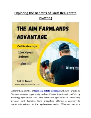 Exploring the Benefits of Farm Real Estate Investing